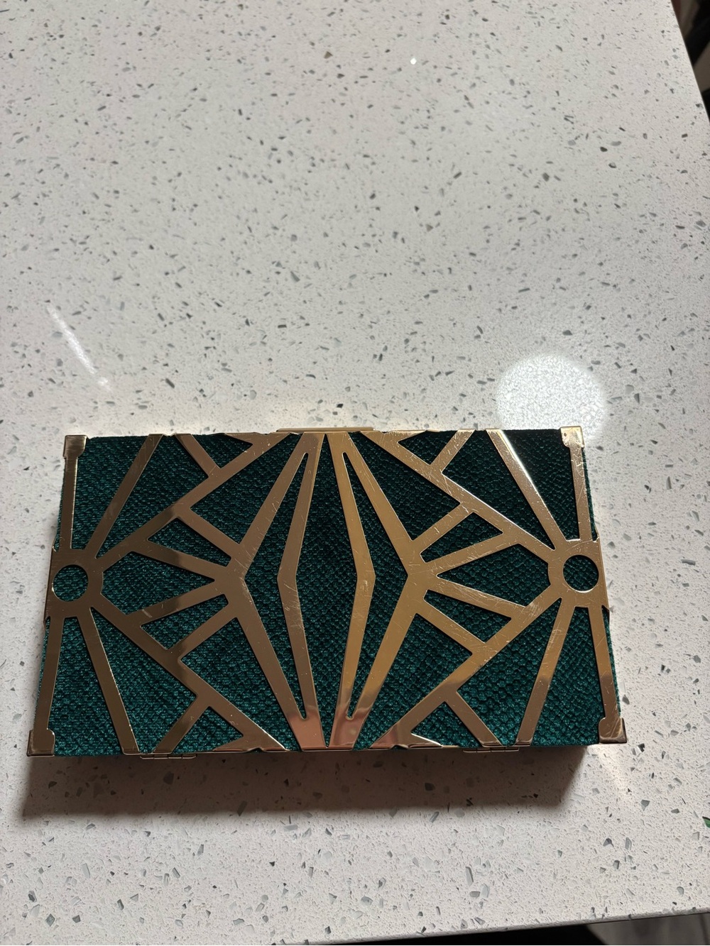 Elegant Green and Gold Geometric Evening Clutch